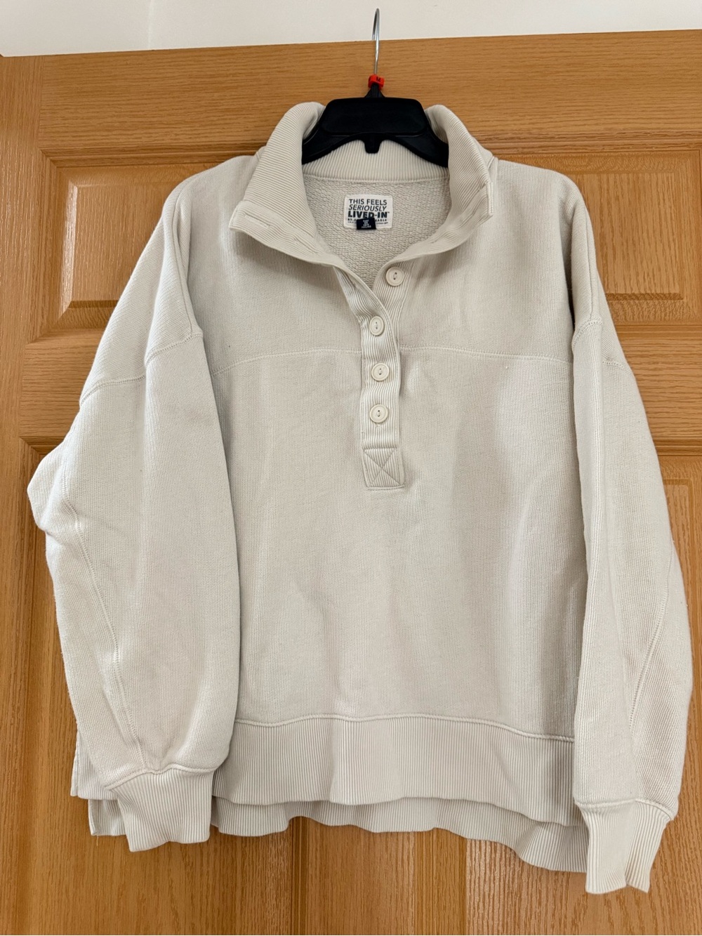 American Eagle Outfitters Cream Button-Placket Pullover Sweater